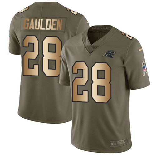 Nike Panthers 28 Rashaan Gaulden Olive Gold Salute To Service Limited Jersey