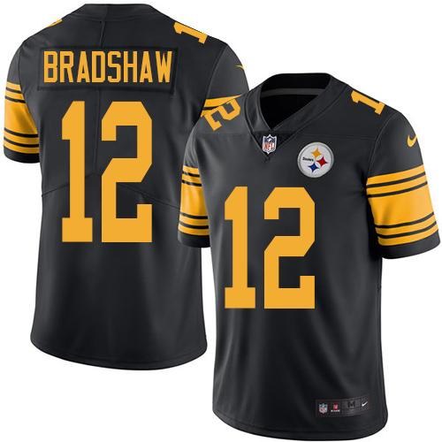 Nike Steelers 12 Terry Bradshaw Black Youth Color Rush Limited Jersey