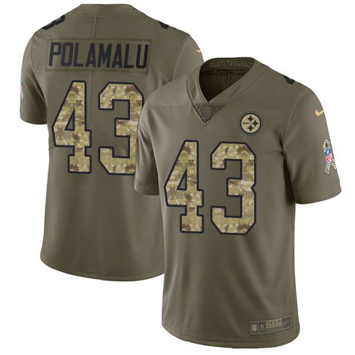 Nike Steelers 43 Troy Polamalu Olive Camo Salute To Service Limited Jersey