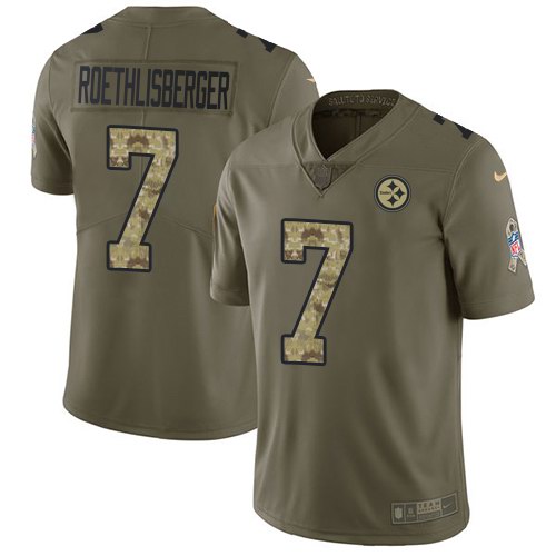 Nike Steelers 7 Ben Roethlisberger Olive Camo Salute To Service Limited Jersey