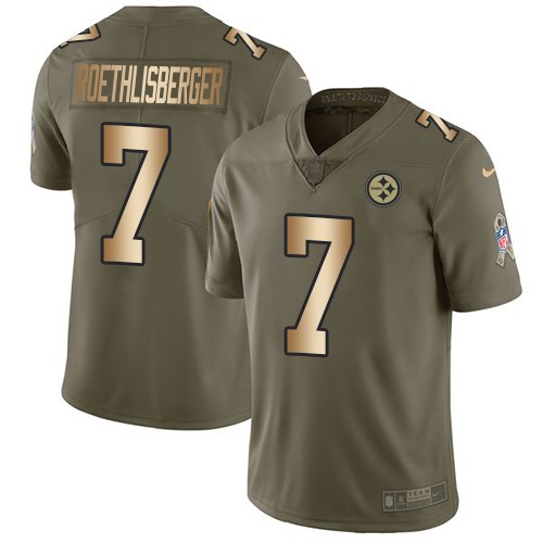 Nike Steelers 7 Ben Roethlisberger Olive Gold Salute To Service Limited Jersey