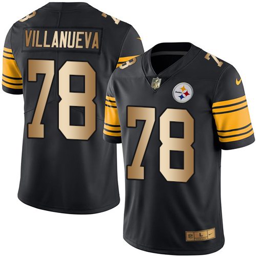 Nike Steelers 78 Alejandro Villanueva Black Gold Color Rush Limited Jersey