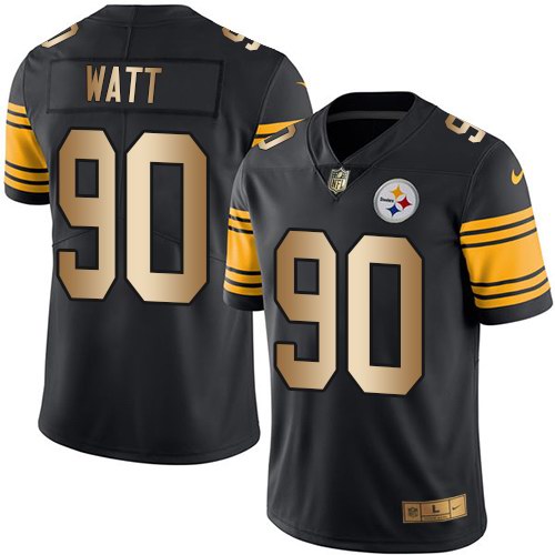Nike Steelers 90 T.J. Watt Black Gold Youth Color Rush Limited Jersey