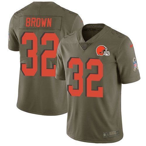Nike Browns 32 Jim Brown Olive Salute To Service Limited Jersey