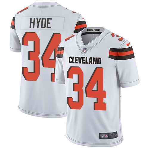 Nike Browns 34 Carlos Hyde White Youth Vapor Untouchable Limited Jersey - Click Image to Close