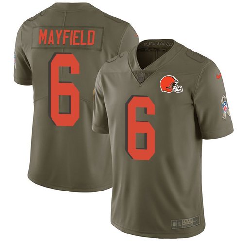 Nike Browns 6 Baker Mayfield Olive Salute To Service Limited Jersey - Click Image to Close