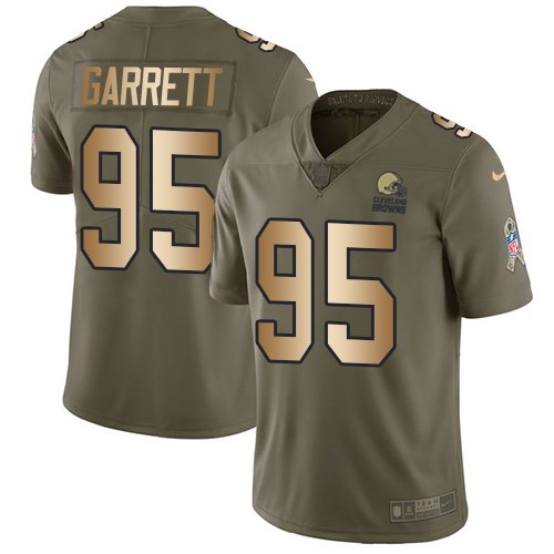 Nike Browns 95 Myles Garrett Olive Gold Salute To Service Limited Jersey