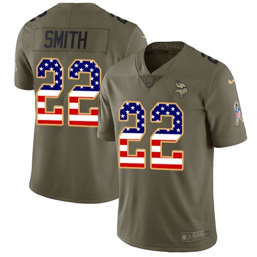 Nike Vikings 22 Harrison Smith Olive USA Flag Salute To Service Limited Jersey