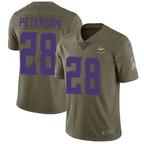 Nike Vikings 28 Adrian Peterson Olive Salute To Service Limited Jersey