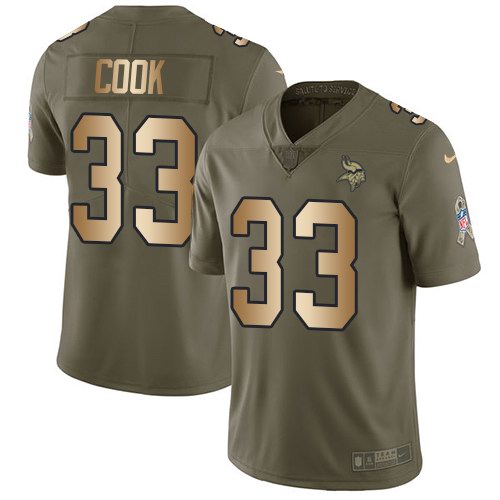 Nike Vikings 33 Dalvin Cook Olive Gold Salute To Service Limited Jersey