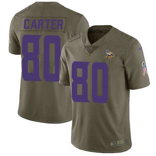 Nike Vikings 80 Cris Carter Olive Salute To Service Limited Jersey