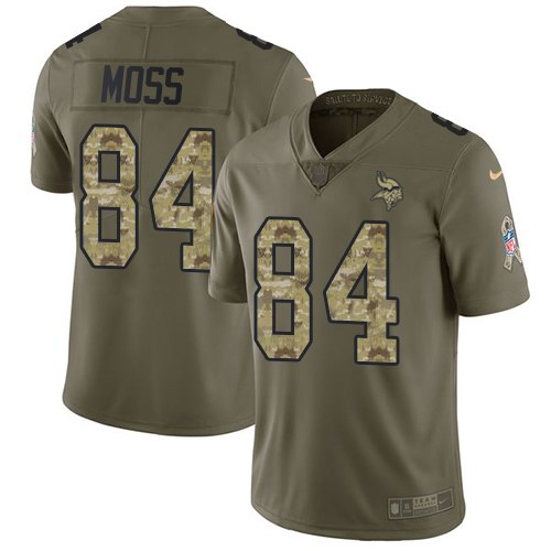 Nike Vikings 84 Randy Moss Olive Camo Salute To Service Limited Jersey