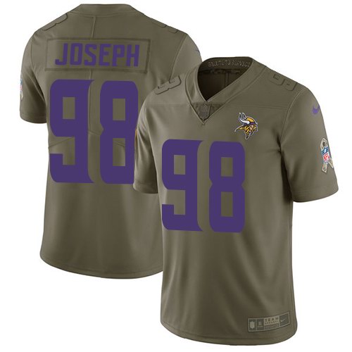 Nike Vikings 98 Linval Joseph Olive Salute To Service Limited Jersey