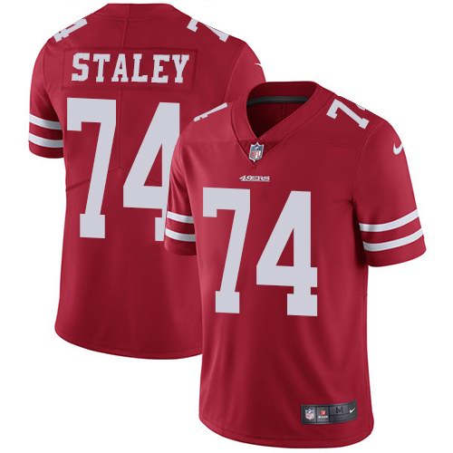 Nike 49ers 74 Joe Staley Red Vapor Untouchable Limited Jersey - Click Image to Close