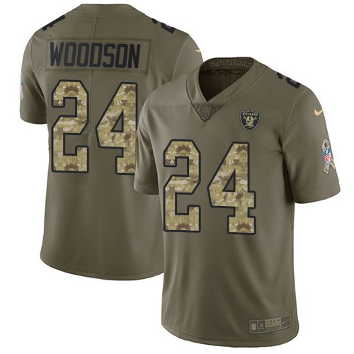 Nike Raiders 24 Charles Woodson Olive Camo Salute To Service Limited Jersey