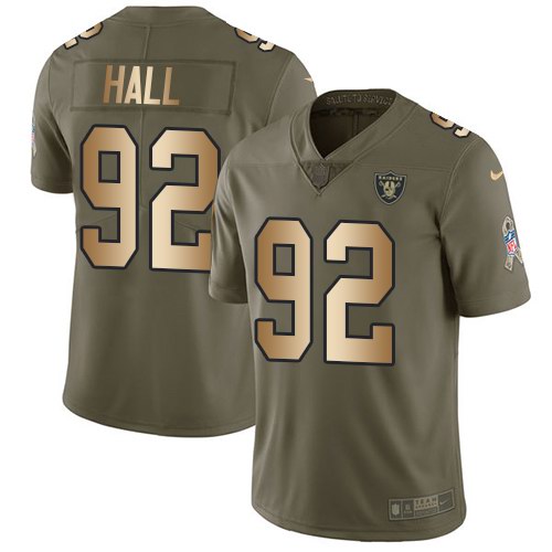 Nike Raiders 92 P. J. Hall Olive Gold Salute To Service Limited Jersey - Click Image to Close