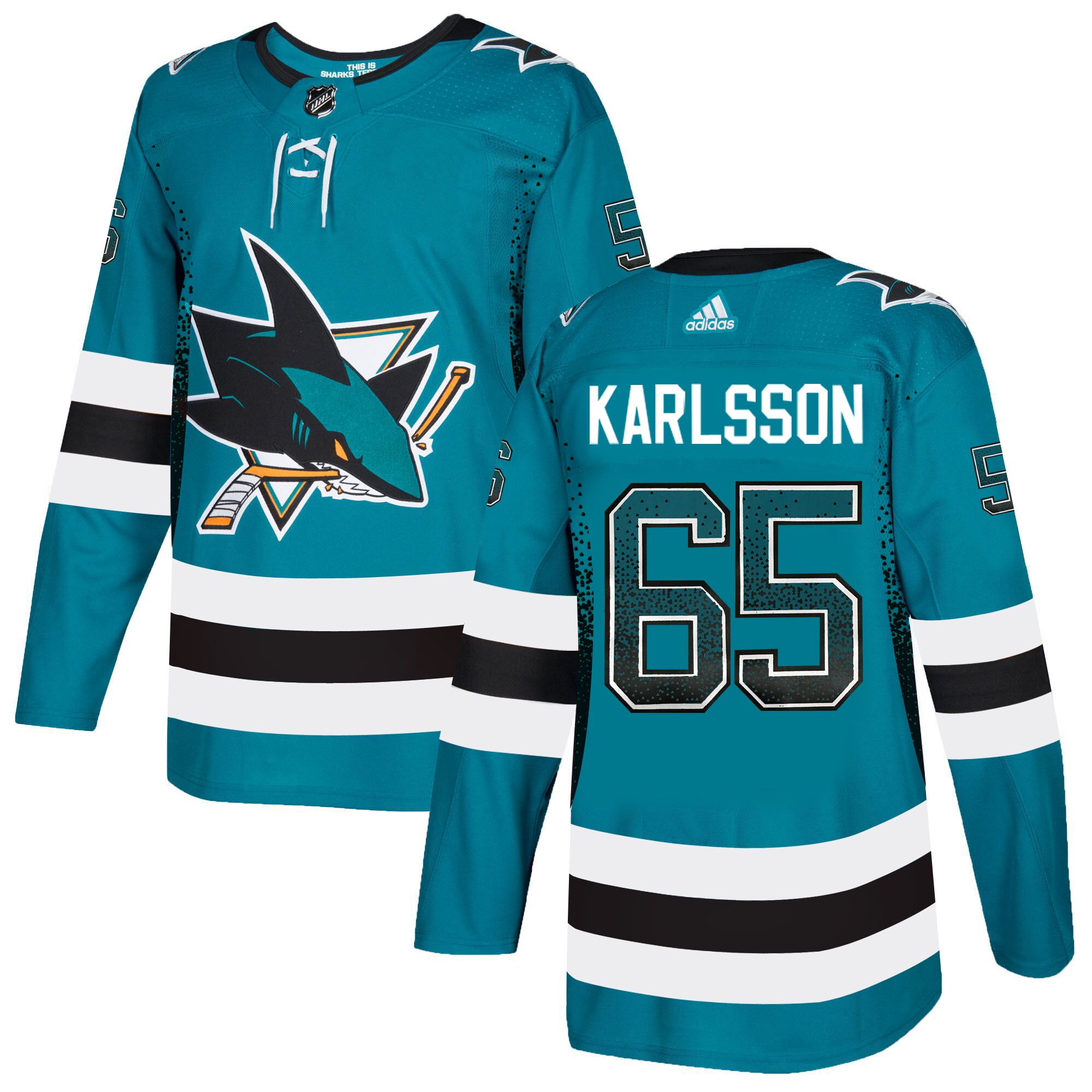 Sharks 65 Erik Karlsson Teal Drift Fashion Adidas Jersey