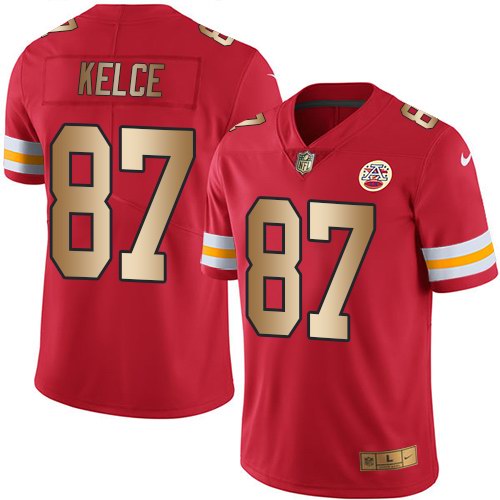 Nike Chiefs 87 Travis Kelce Red Gold Vapor Untouchable Limited Jersey