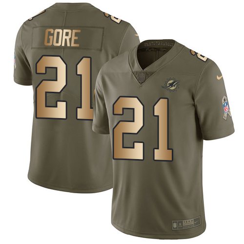 Nike Dolphins 21 Frank Gore Olive Gold Salute To Service Limited Jersey