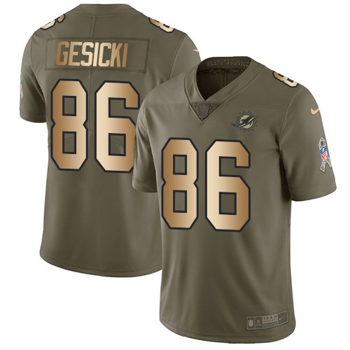 Nike Dolphins 86 Mike Gesicki Olive Gold Salute To Service Limited Jersey