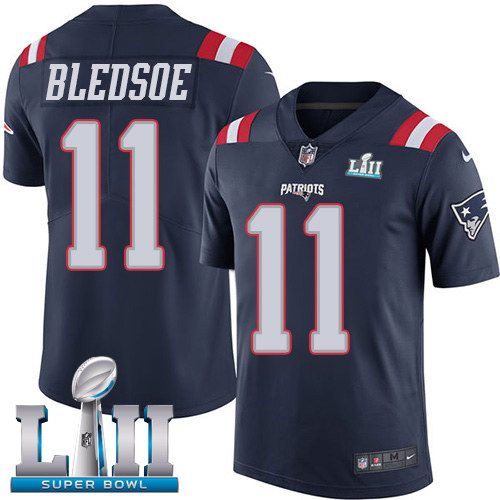 Nike Patriots 11 Drew Bledsoe Navy 2018 Super Bowl LII Color Rush Limited Jersey