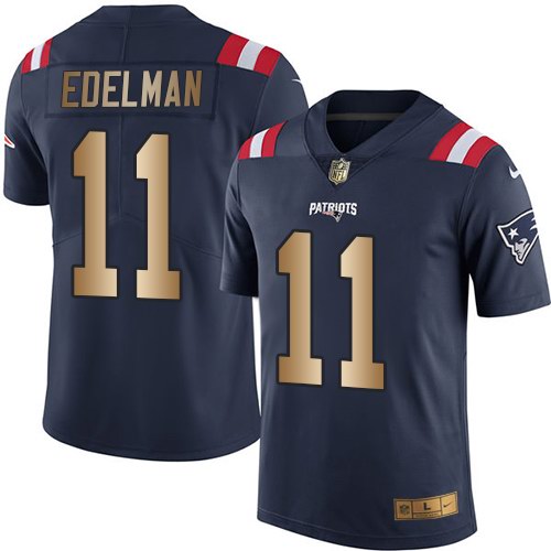 Nike Patriots 11 Julian Edelman Navy Gold Color Rush Limited Jersey