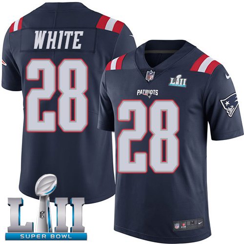 Nike Patriots 28 James White Navy 2018 Super Bowl LII Youth Color Rush Limited Jersey