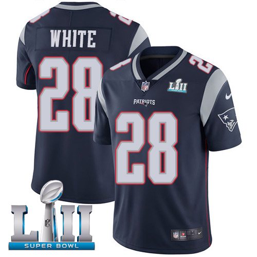 Nike Patriots 28 James White Navy 2018 Super Bowl LII Vapor Untouchable Limited Jersey