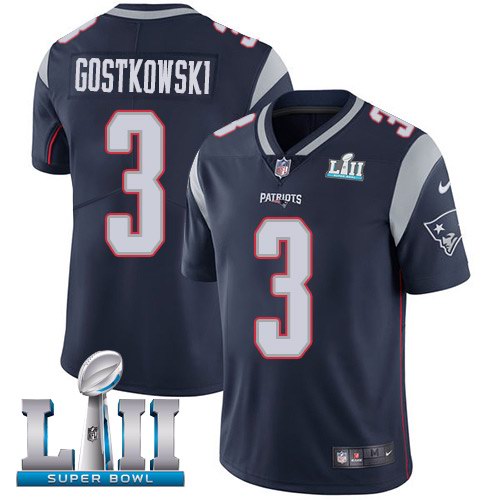 Nike Patriots 3 Stephen Gostkowski Navy 2018 Super Bowl LII Youth Vapor Untouchable Limited Jersey
