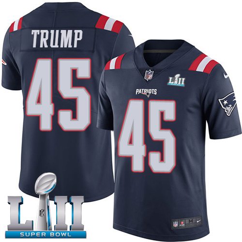 Nike Patriots 45 Donald Trump Navy 2018 Super Bowl LII Youth Color Rush Limited Jersey