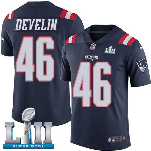 Nike Patriots 46 James Develin Navy 2018 Super Bowl LII Youth Color Rush Limited Jersey
