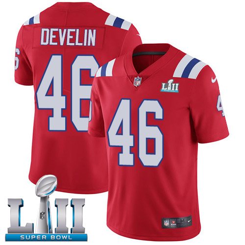 Nike Patriots 46 James Develin Red Alternate 2018 Super Bowl LII Vapor Untouchable Limited Jersey