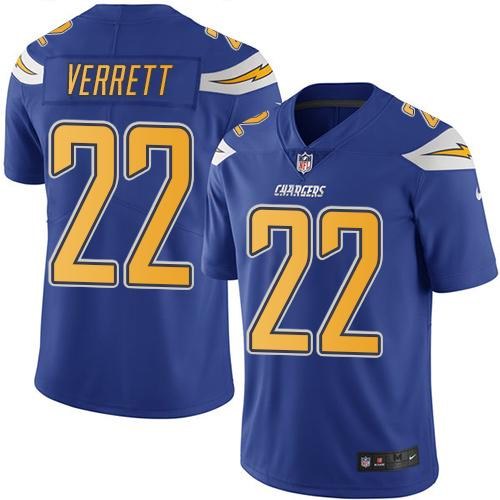Nike Chargers 22 Jason Verrett Electric Blue Color Youth Color Rush Limited Jersey