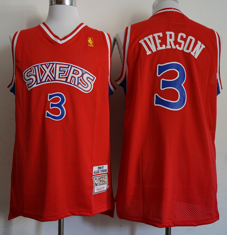 76ers 3 Allen Iverson Red 1996-97 Red Hardwood Classics Jersey