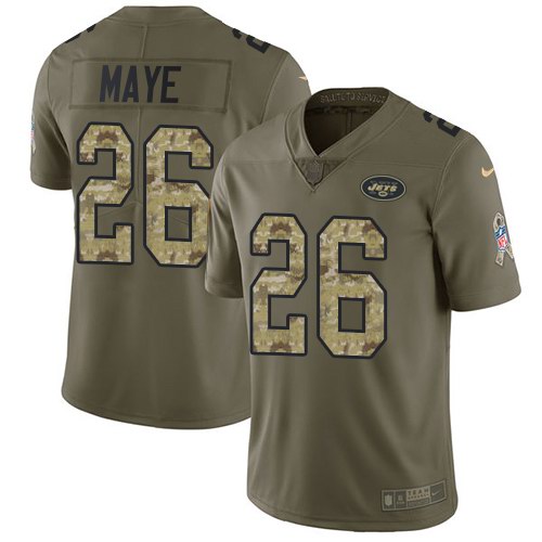 Nike Jets 26 Marcus Maye Olive Camo Salute To Service Limited Jersey