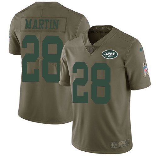 Nike Jets 28 Curtis Martin Olive Salute To Service Limited Jersey - Click Image to Close