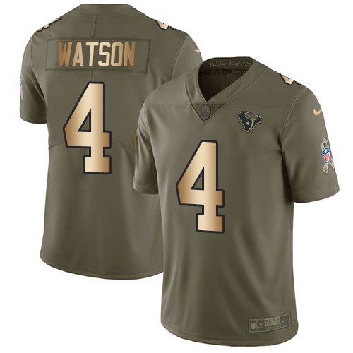Nike Texans 4 Deshaun Watson Olive Gold Salute To Service Limited Jersey