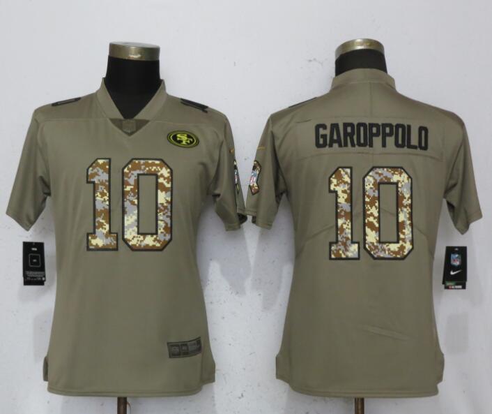 Nike 49ers 10 Jimmy Garoppolo Olive Camo Women Salute To Service Limited Jersey