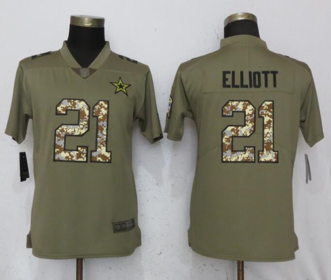 Nike Cowboys 21 Ezekiel Elliott Olive Camo Women Salute To Service Limited Jersey