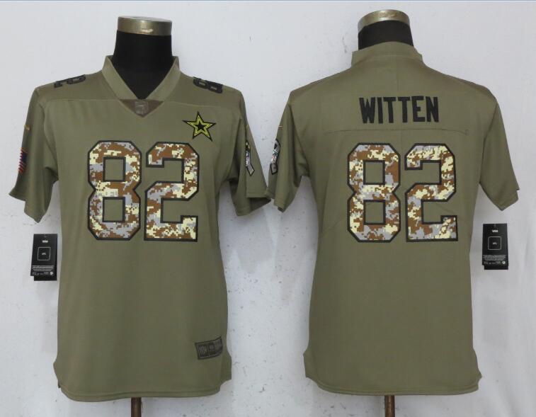 Nike Cowboys 82 Jason Witten Olive Camo Women Salute To Service Limited Jersey