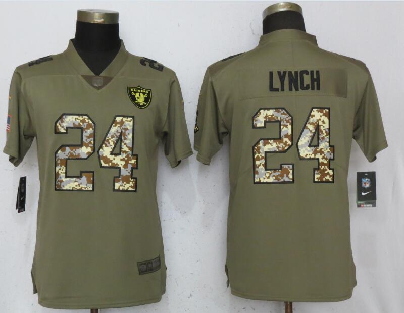 Nike Raiders 24 Marshawn Lynch Olive Camo Women Salute To Service Limited Jersey