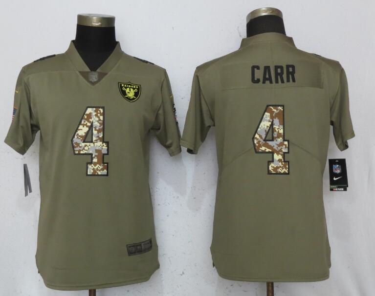 Nike Raiders 4 Derek Carr Olive Camo Women Salute To Service Limited Jersey - Click Image to Close