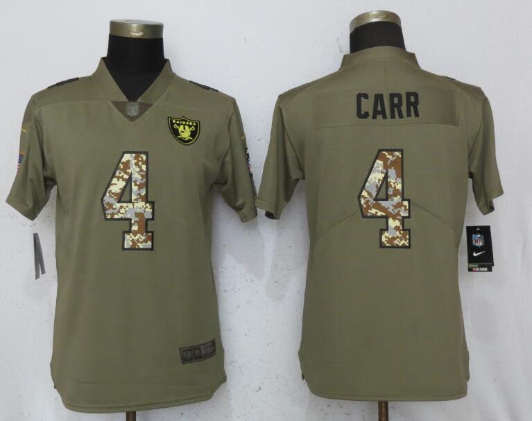 Nike Raiders 4 Derek Carr Olive Camo Women Salute To Service Limited Jersey Nike Raiders 4 Derek Carr Olive Camo Women Salute To Service Limited Jersey