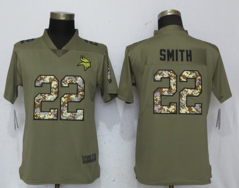 Nike Vikings 22 Harrison Smith Olive Camo Women Salute To Service Limited Jersey