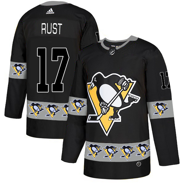 Penguins 17 Bryan Rust Black Team Logos Fashion Adidas Jersey