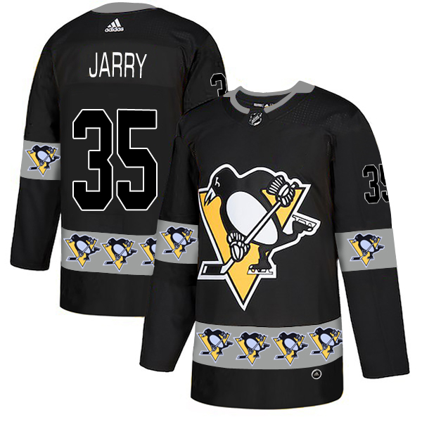 Penguins 35 Tristan Jarry Black Team Logos Fashion Adidas Jersey