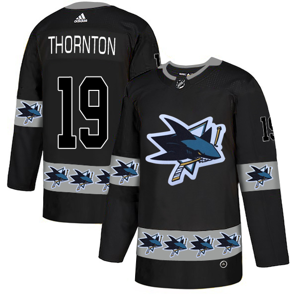 Sharks 19 Joe Thornton Black Team Logos Fashion Adidas Jersey