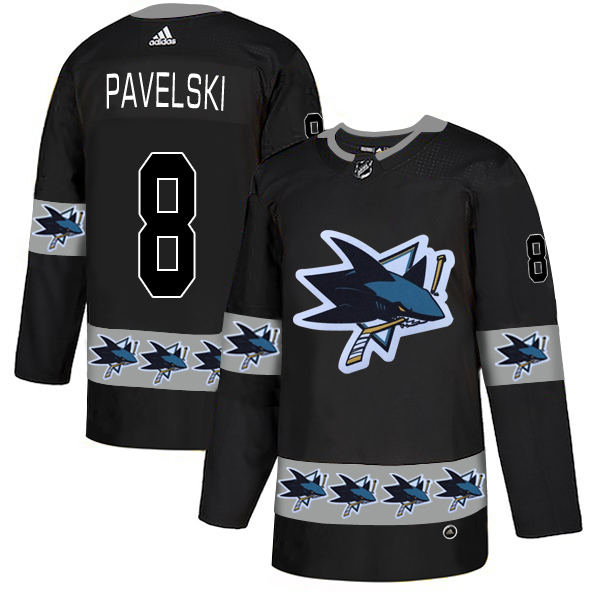 Sharks 8 Joe Pavelski Black Team Logos Fashion Adidas Jersey