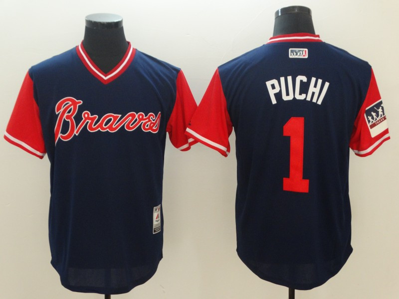 Braves 1 Ozzie Albies Puchi Navy 2018 Players' Weekend Authentic Team Jersey