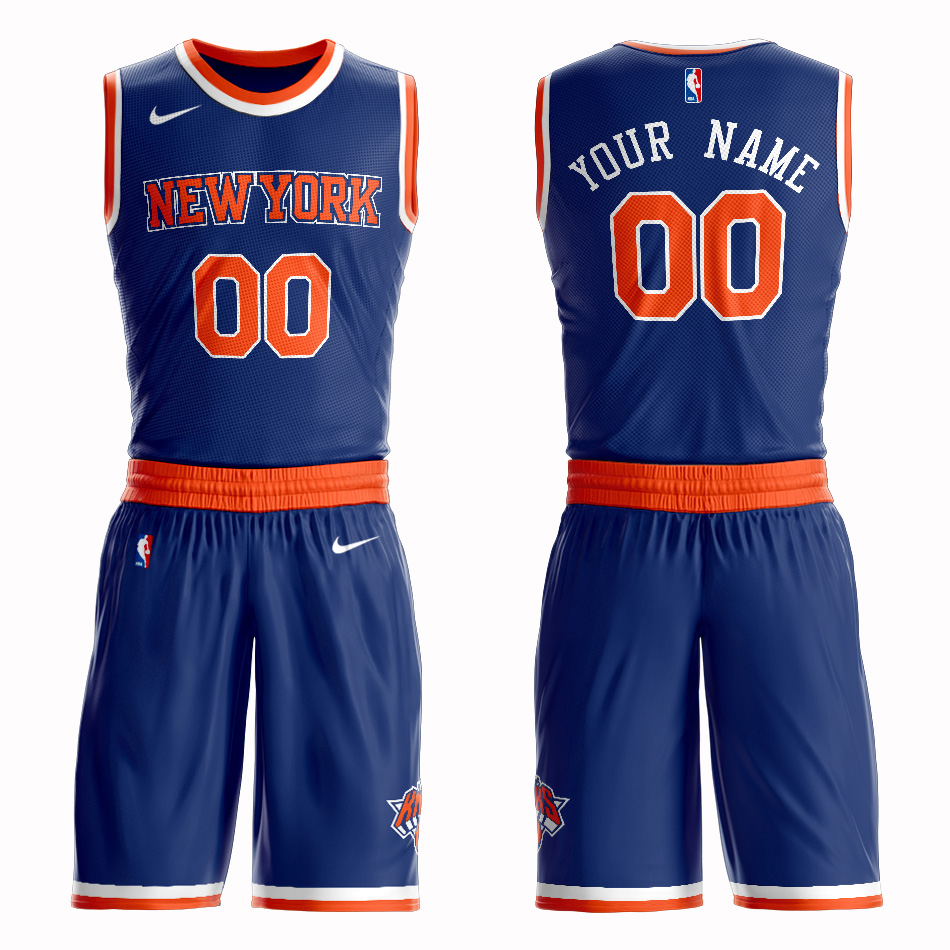 Knicks Blue Men's Customized Nike Swingman Jersey(With Shorts)